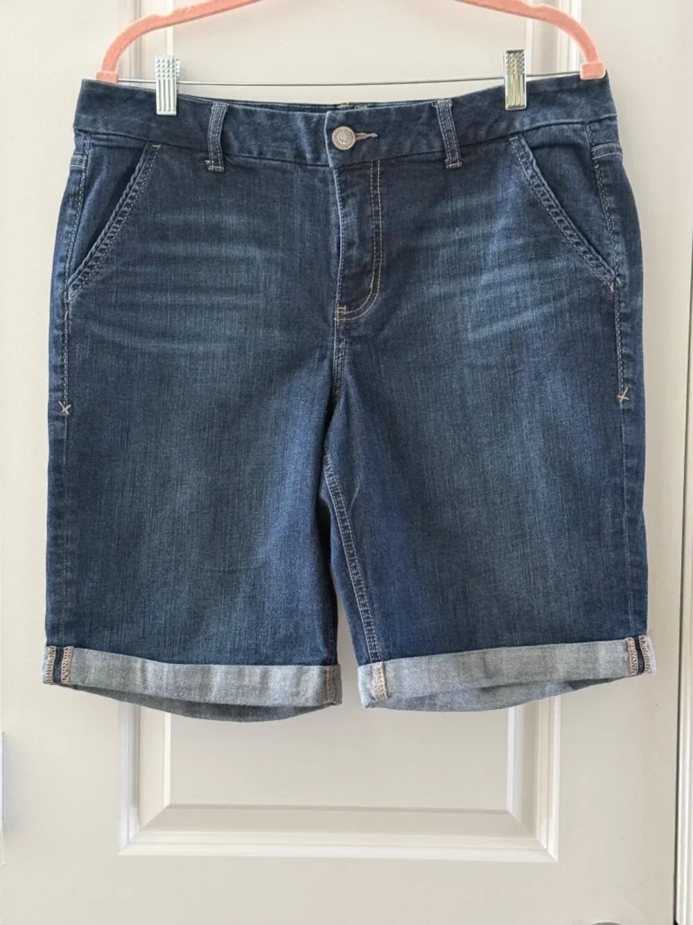 Lane Bryant Womens Bermuda Denim Shorts Size 16 Genius Fit Jeans Dark Wash With